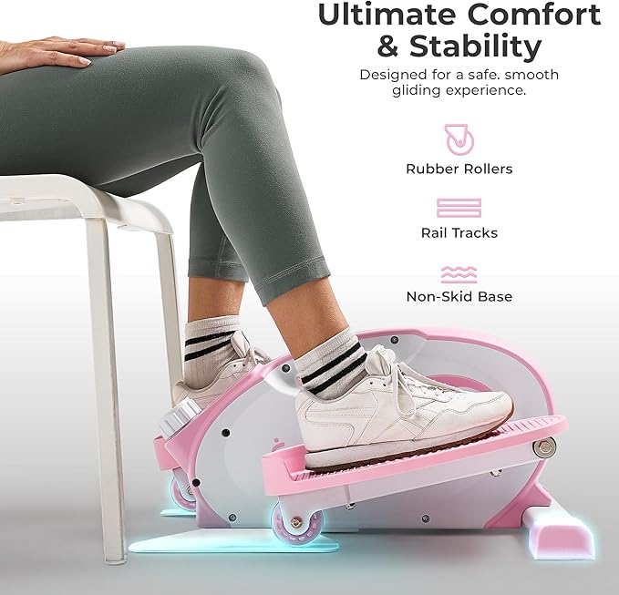 Sunny Health & Fitness Sitting Under Desk Pedal Exerciser, Portable Training Machine for Senior Exercise, Home Workout Elliptical & Bike, Optional Free SunnyFit App Connection, Motorized, or in Pink