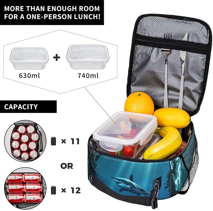 Lunch Box for Women Men, Shark Ocean Insulated Lunch Box Reusable Portable Lunch Bag Cooler Tote Waterproof Lunch Container for Office Picnic Work Travel Hiking