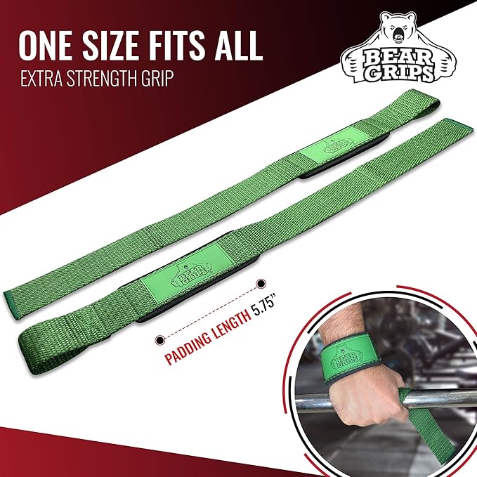 Bear Grips Lifting Straps - Gym & Weightlifting Straps for Men & Women, Deadlift Support, 2 Pairs
