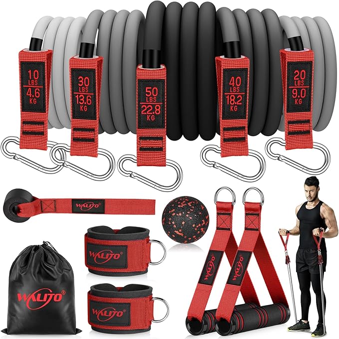 WALITO Resistance Bands Set - Exercise Bands with Handles, Door Anchor, Legs Ankle Straps, for Heavy Resistance Training, Physical Therapy, Muscle Training, Yoga, Home Workouts, Gym