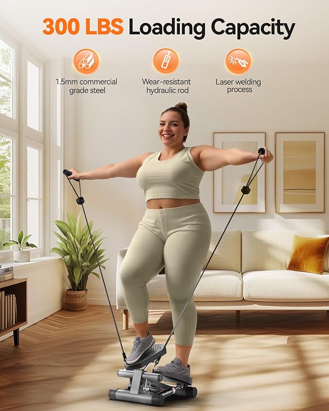 Niceday Steppers for Exercise, Stair Stepper with Resistance Bands, Mini Stepper with 300LBS Loading Capacity, Hydraulic Fitness Stepper with LCD Monitor