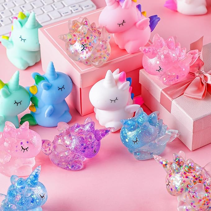 Meooeck 24 Pcs Unicorn Stress Relief Toys Mini Animal Toys for Relief Cute and Fun Stress Balls Unicorn Birthday Party Decorations for Christmas, Office, Stocking Stuffer Gift