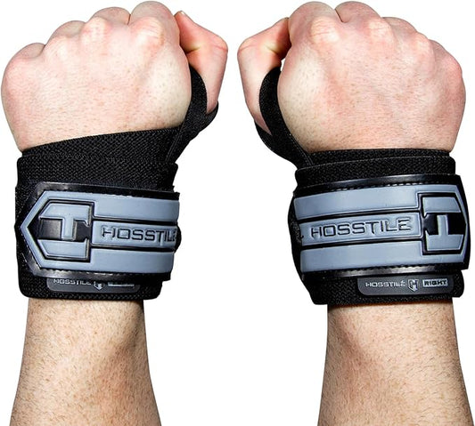 HOSSTILE Wrist Wraps (Pair) – Durable 18" with Light Flexibility, Thumb Loop, Extra-Wide Hook and Loop Fastener for Adjustable Support, Ideal for Weightlifting, Bodybuilding, Crossfit