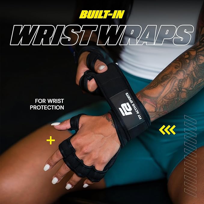 Fit Active Sports New Ventilated Weight Lifting Workout Gloves with Built-in Wrist Wraps for Men and Women - Great for Gym Fitness, Cross Training, Hand Support & Weightlifting.