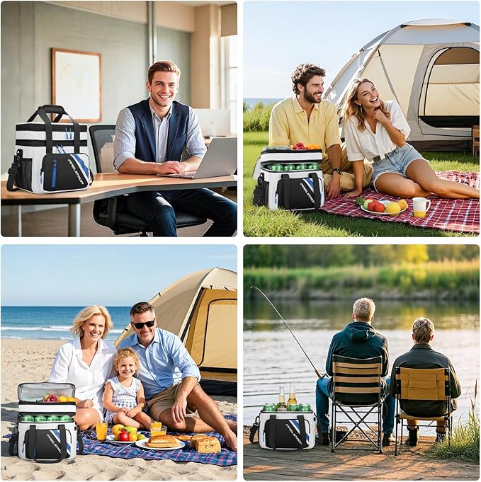 Maelstrom Lunch Box, 20L Insulated Lunch Bag for Men Women, Expandable Double Deck Leakproof Cooler Bag with 6 Pockets, Reusable Lunch Tote Bag for Work, Picnic, Travel, White