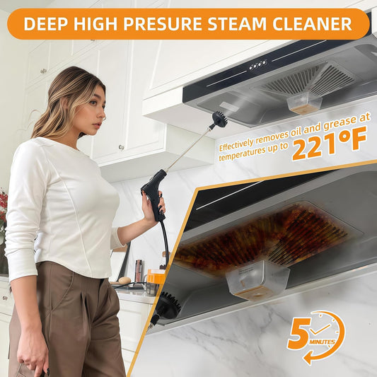 Handheld Pressurized Steam Cleaner, 6-Level Adjustable Handle 20s Heat-Up Big Tank, Portable Steamer for Cleaning Stubborn Dirt Grease Tile Grout Floor Car (Black/Yellow)