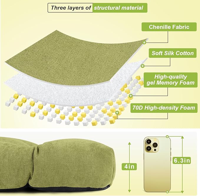 Bench Cushion 36 Inch - Chenille, High-Density Memory Foam, Non-Slip Bottom, Soft Durable Indoor Tufted Long Seat Cushion for Window Garden Furniture (Avocado Green, 36x14x4 Inch)