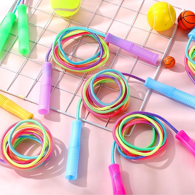 24 pcs Jump Rope Bulk for Kids 7.22 ft Adjustable Gradient Rainbow Color Skipping Rope Outdoor Exercise Fitness Equipment for Back to School Class Playground Activities Set