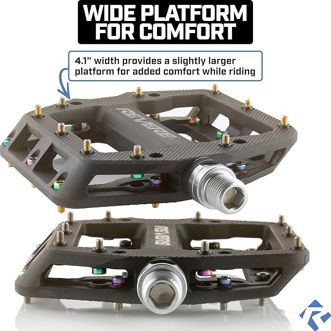 Revere Pro Grip MTB Mountain/Gravel Bike Pedals, Ultra Smooth Bearings, Non-Slip Indestructible Lightweight Nylon Composite Bicycle Platform Pedals 9/16" Spindle, Replaceable Oil Slick or Gold Pins