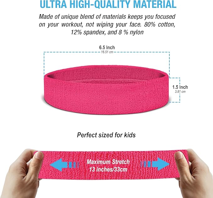 Suddora Sweatbands for Kids, Moisture Wicking 2 Wristbands and 1 Headband Set, Soft and Skin-Friendly Fabric, Moisture-Wicking Athletic Sweat Bands for Basketball, Baseball, Soccer