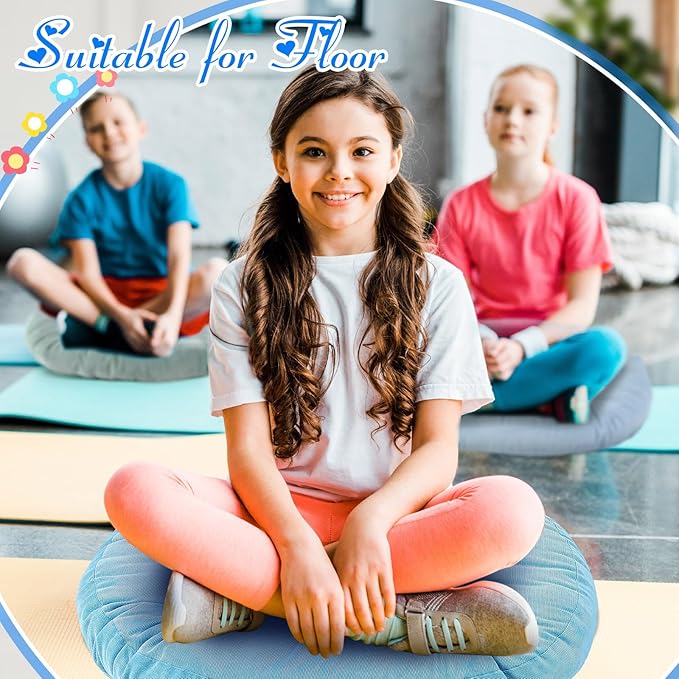 Jerify Floor Pillow Cushions 22 x 22 Inch Round Square Large Meditation Floor Pillow for Classroom Adult Meditation Picnic Party Cushion for Seating Gift Christmas(Round,Cold Colors,4 Pcs)