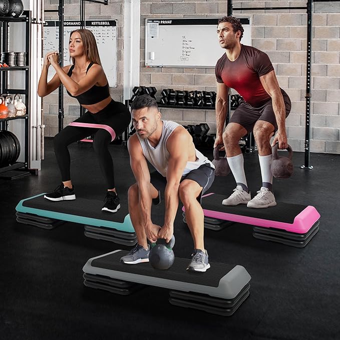 Step Aerobic Platform, Exercise Step with 5 levels Adjustable Height, 4 Stackable Risers, Fitness Training Workout Stepper for Home Gym, Cardio Strength, Multiple Options
