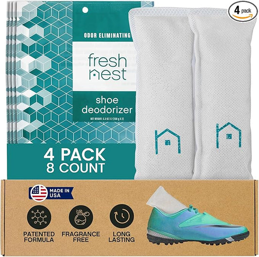 Shoe Deodorizer 4-Pack (8 Count) - Odor Eliminator, Air Freshener, Smell Absorber, Scent Remover for Shoes, Gym Bags, Soccer Cleats, Closets, Pet Area, Reusable - Shoe Deodorant