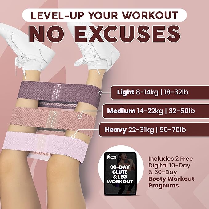 Premium Fabric Resistance Bands for Glutes & Legs – Set of 3 | Non-Slip, Elastic, Durable, Includes Travel Bag, Workout Guide & Digital Challenges