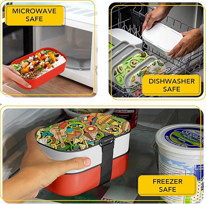 Insulated Stackable Bento Box for Adults with Reusable Chopsticks Japanese Lunch Box Microwavable & Leak Proof Lunch Containers for Men & Women Modern Cute Food Container with Compartments (Red White)