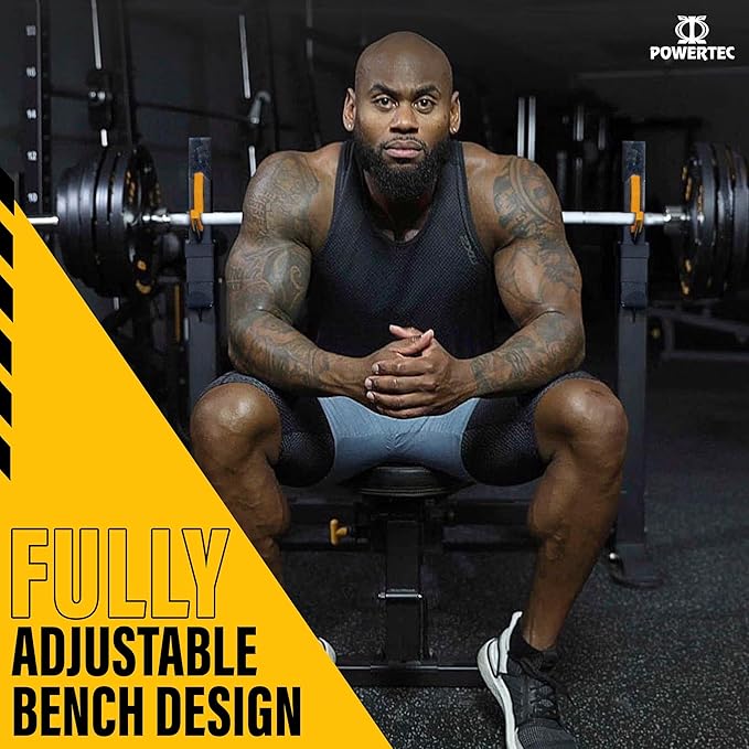 PowerTec Workbench Olympic Weight Bench Press for Home Gym WB-OB16 - Adjustable Workout Bench with 9 Horizontal, Vertical Positions, 7 Incline Positions, Decline - Fitness Equipment