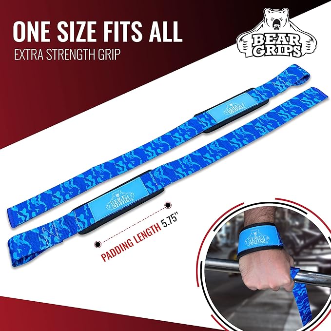 Bear Grips Lifting Straps - Gym & Weightlifting Straps for Men & Women, Deadlift Support, 2 Pairs