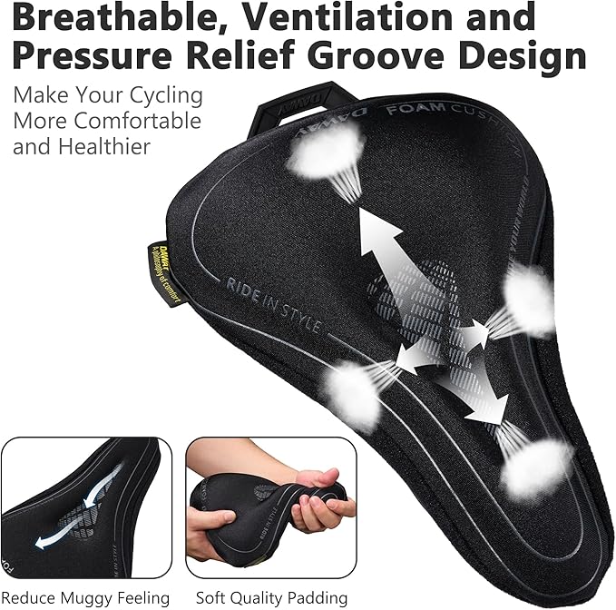 DAWAY Comfortable Bike Seat Cover - C3 Soft Gel & Memory Foam Padded Bike Seat Cushion for Women Men Seniors, Comfort, Fits for Peloton, Stationary, Exercise, Mountain and Cruiser Bicycle Saddles