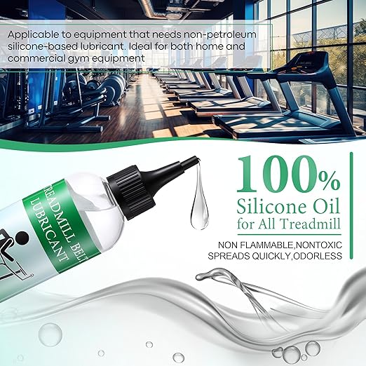 Treadmill Lubricant for Belt, 240ml/8oz 100% Silicone Oil High Temperature Resistant and Stable Walking Pad Lube with 2 Steel Application Tubes and Precision Screw Caps for Most Types of Treadmills