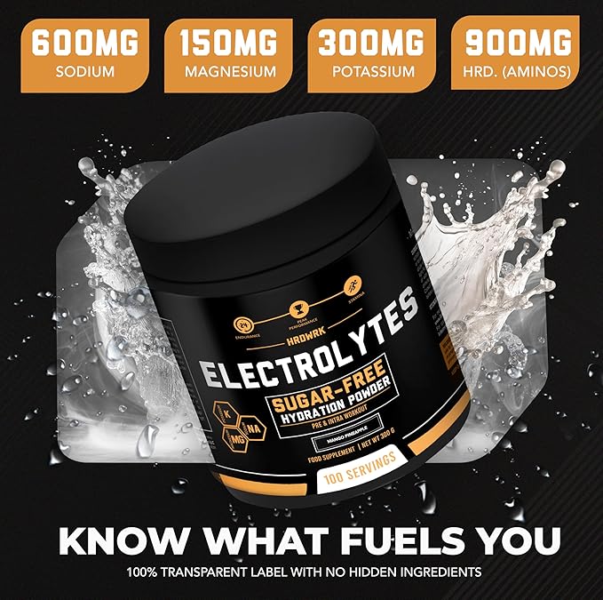 HRDWRK Electrolytes Powder with Magnesium, Potassium - Sugar Free Electrolytes Boost Endurance and Reduce Fatigue with This Electrolytes Supplement - Maximum Hydration - Keto Friendly