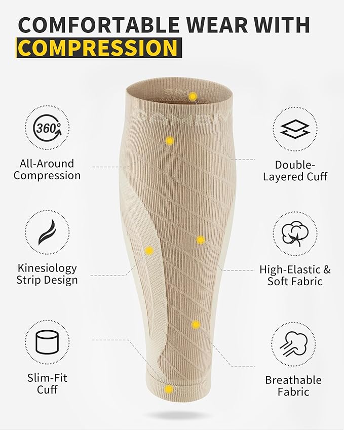 CAMBIVO 3 Pairs Calf Compression Sleeves for Men & Women – Footless Compression Socks for Shin Splints, Pain Relief, Varicose Veins – Leg Support for Running, Travel, Fitness, Nursing