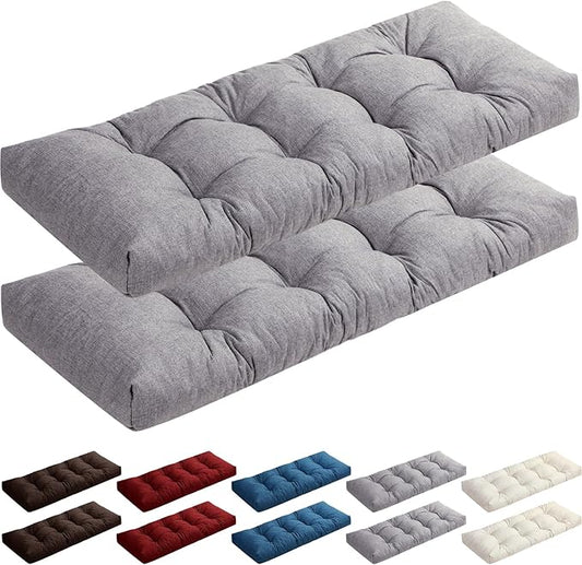 2 Pack Outdoor Bench Cushion Patio Waterproof Porch Swing Cushions Tufted Memory Foam Bench Seat Pads Thicken Non Slip for Outside Indoor Garden Furniture Wicker Loveseat Settee(Gray,42x16 Inch)