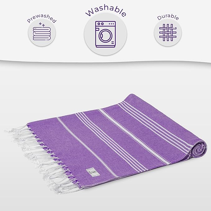 Turkish Beach Towel Soft & Fast Dry Oversized (39" x 71") - Quick Dry, Versatile and Functional as Yoga Mat, Picnic, Camping Blanket, Travel Blanket, Bath Towel - Lilac