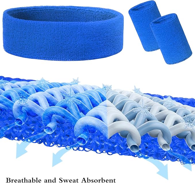 24 Pcs Neon Sweatbands Set Include 8 Pcs Sports Headband and 16 Pcs Cotton Wristbands 80s Neon Sweat Bands Bulk for Gym, Tennis, Basketball, Running, Exercise