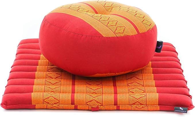 Leewadee Meditation Cushion Set – 1 Small Zafu Yoga Pillow and 1 Small Roll-Up Zabuton Mat Filled with Kapok