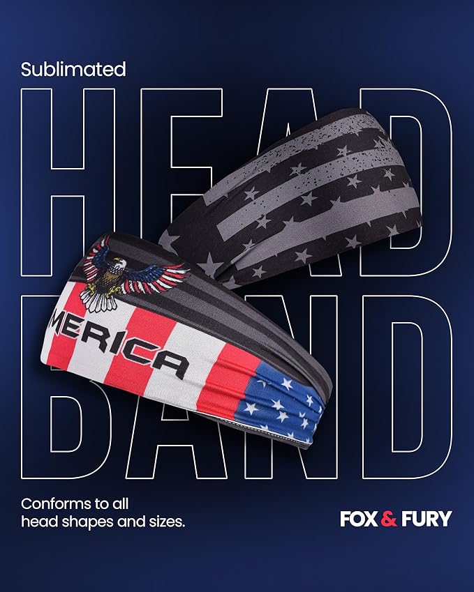 Reversible Patriotic USA Headband β 2 Styles in 1: Eagle Print on One Side & Matte Black American Flag on The Other β Non-Slip Stretch Fit for Gym, Sports, Men & Women