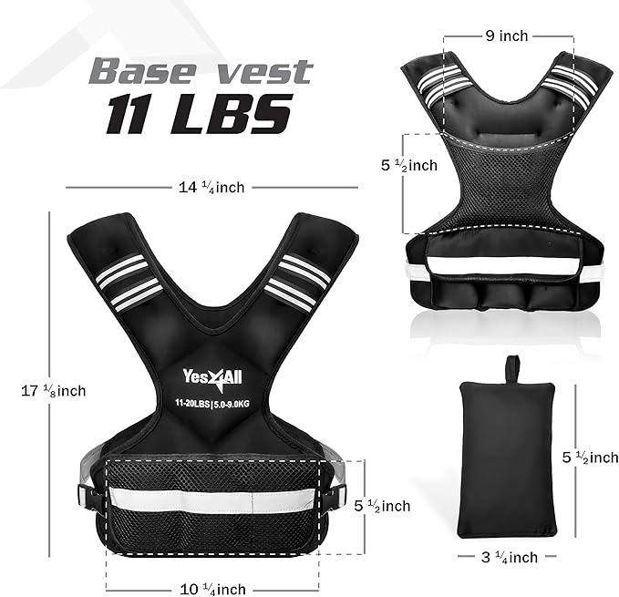 Yes4All Adjustable Weighted Vest 11-32lbs with Reflective Strip, Large Weight Vest for Strength Training for Men & Women