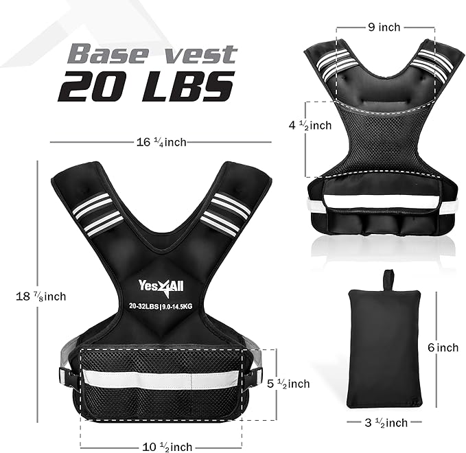 Yes4All Adjustable Weighted Vest 11-32lbs with Reflective Strip, Large Weight Vest for Strength Training for Men & Women