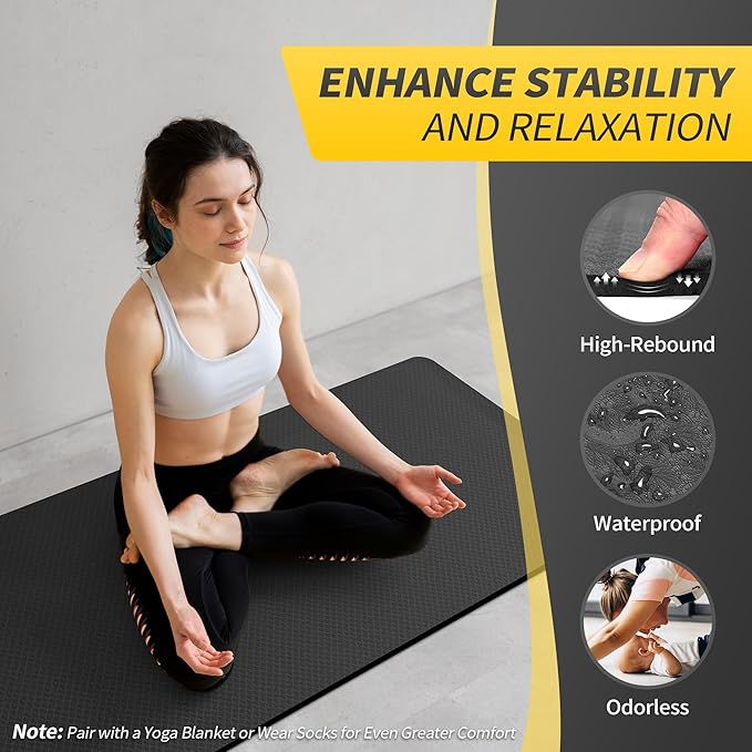 CAMBIVO Yoga Mat for Women Men Kids, 1/3 & 1/4 & 2/5 Inch Extra Thick Yoga Mat Non Slip, 72" x 24" TPE Yoga Mats, Workout Mat with Carrying Strap for Yoga, Pilates and Floor Exercises