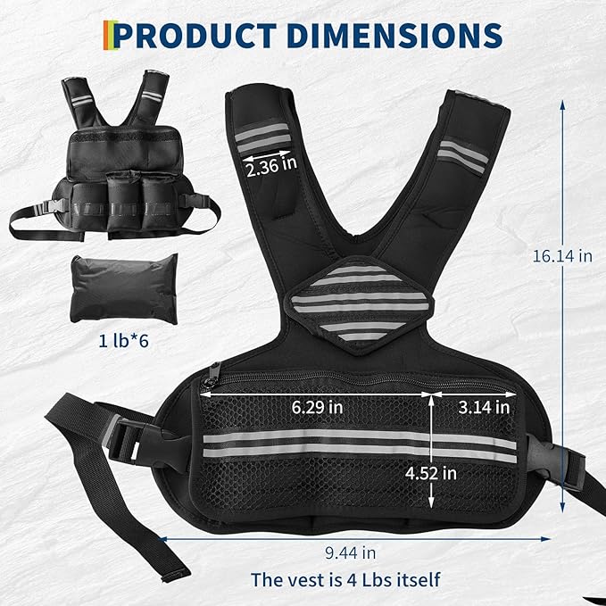 Adjustable Weighted Vest for Men & Women, Body Weight Vest with Reflective Stripe and Mesh Pocket, Workout Gear for Walking, Jogging and Strength Training