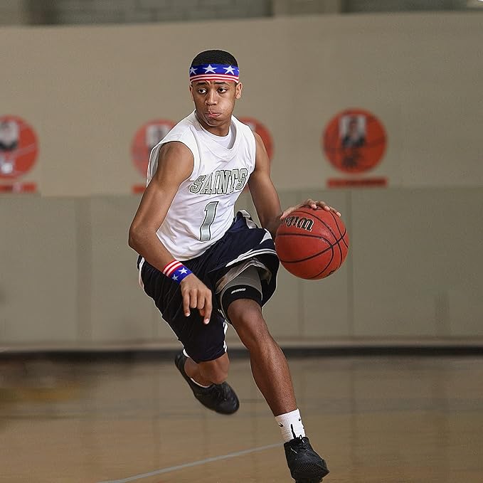 American Flag Sports Headband and Wristband- Striped Sweatband Set for Basketball, Football, Running, Gym, Exercise