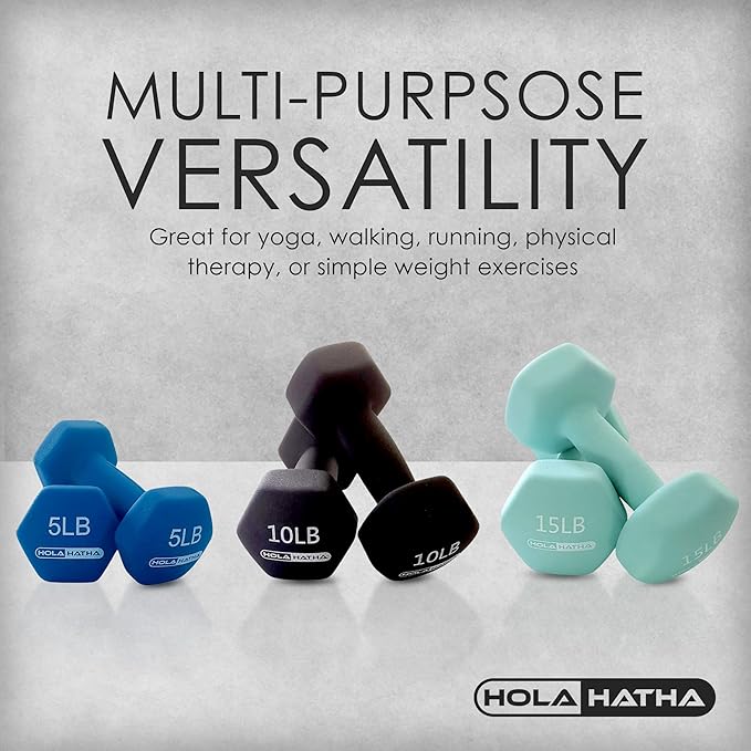 HolaHatha 2, 3, 5, 8, and 10 Pound Neoprene Dumbbell Free Hand Weight Set with Rack, Ideal for Home Exercises to Gain Tone and Definition, Pastel