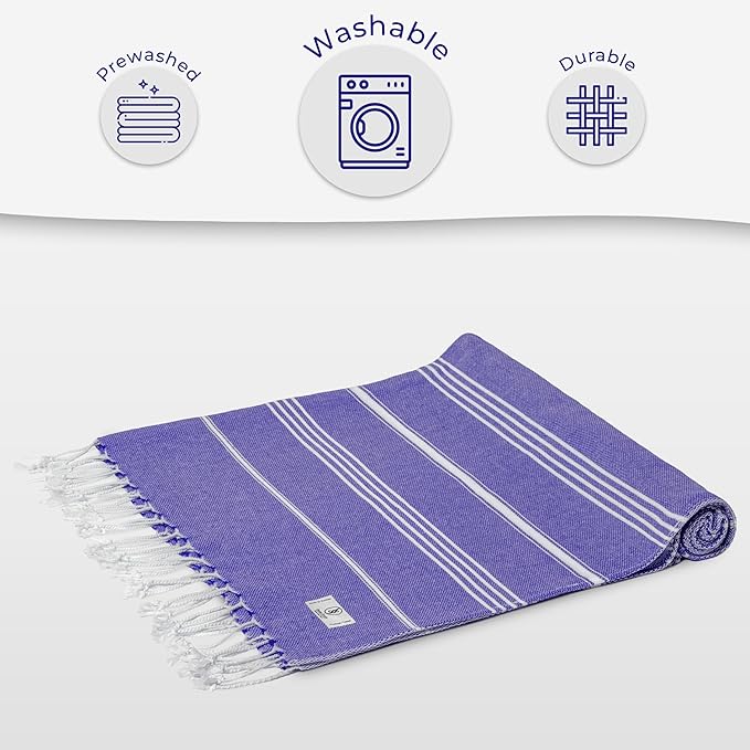 Turkish Beach Towel Compact & Soft Extra Large (39" x 71") - Quick Dry, Versatile and Functional as Yoga Mat, Picnic Blanket/Travel Blanket, Bath, Shower and Pool Towel - Purple