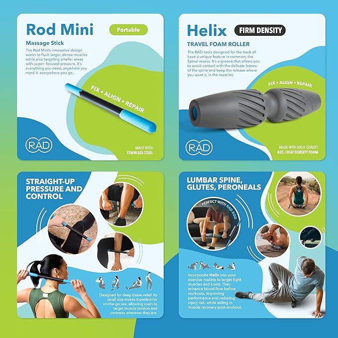 RAD Portable Travel Bundle – Compact Myofascial Release Massage Set, Travel-Friendly Muscle Recovery Tools - Includes Exercise Foam Roller, Massage Stick, and Peanut Ball