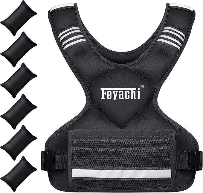 Feyachi Adjustable Weighted Vest - 3-12 lbs/12-20 lbs/20-32 lbs X Type Weight Vest with Reflective Stripe Ideal for Running Workout and Training