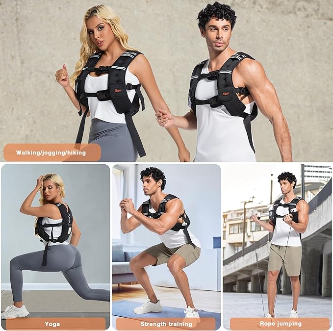 Weighted Vest, 12lbs/16lbs/20lbs/30lbs/40lbs Odorless, 6 Straps Size Adjustable for Woman Men, running, walking, Jogging, Workout Strength Training (Weight Not Adjustable)