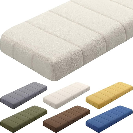 Wenqik Bench Cushion 48x18x4 Inch for Indoor Outdoor Furniture Tufted Thicken Bay Window Seat Cushion Non Slip Waterproof Dining Piano Bench Pad Pillow Anti Cat Scratch for Patio Porch Swing, Beige