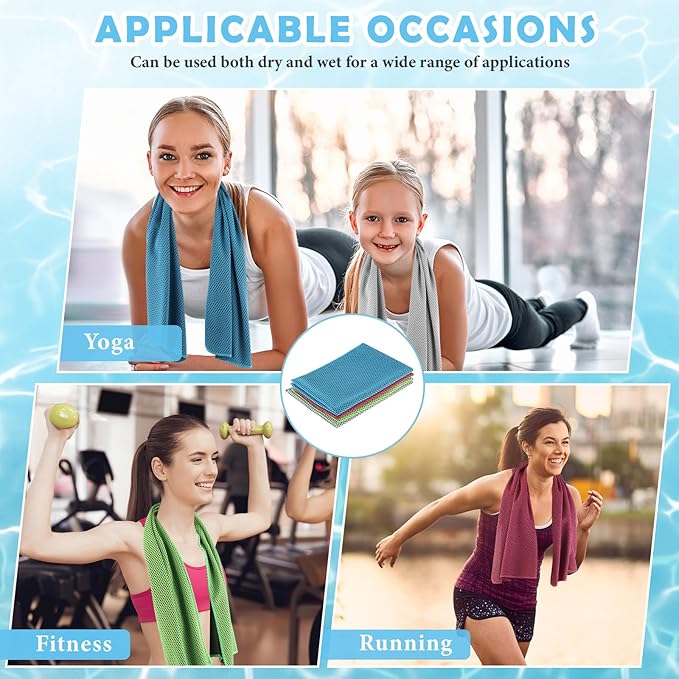 12 Pack 32 x 12 in Cooling Towels Bulk for Neck and Face Microfiber Ice Towel Sweat Towels Breathable Soft Chilly Towel Portable Cool Neck Rags for Yoga Sport Gym Workout Fitness