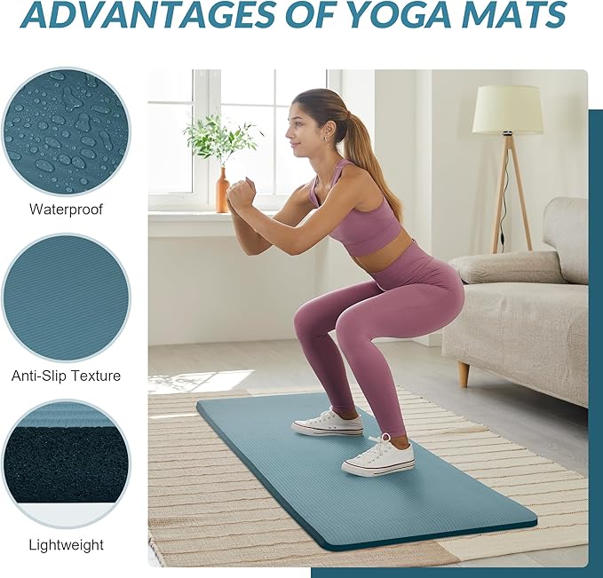 BalanceFrom 1-Inch Thick High-Density Exercise Yoga Mat, Non-Slip Workout Mat with Carry Strap for Men & Women, Ideal for Pilates, Stretching & Floor Exercises at Home or Gym, Multiple Color