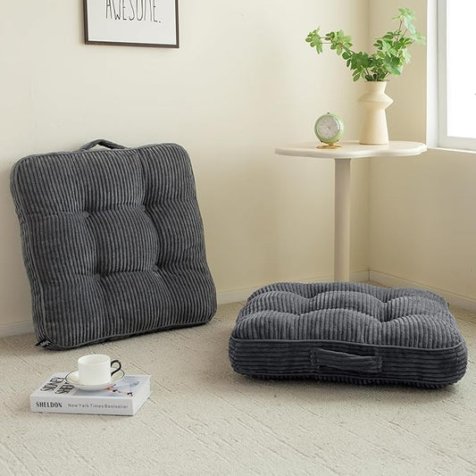 Washable Floor Pillow Cushion for Adults, Meditation Cushion Pillow, Large Square Floor Sitting, Removable Tufted Corduroy Cover, for Tatami Living Room or Yoga, 22x22 Inch, 2Pack, Machine Washable