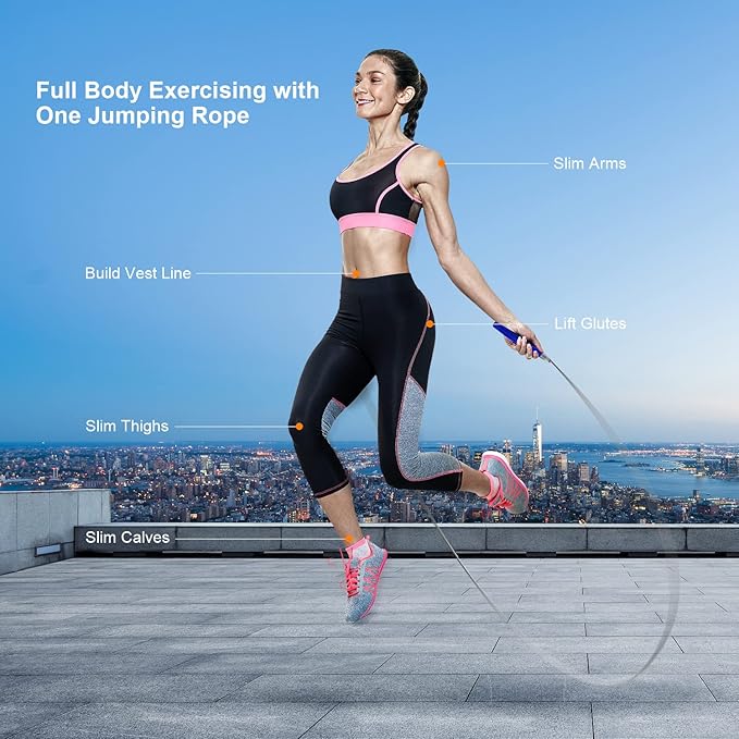 Jump Rope, High Speed Weighted Jump Rope - Premium Quality Tangle-Free - Self-Locking Screw-Free Design - Jump Ropes for Fitness - Skipping Rope for Workout Fitness, Crossfit & Home Exercises