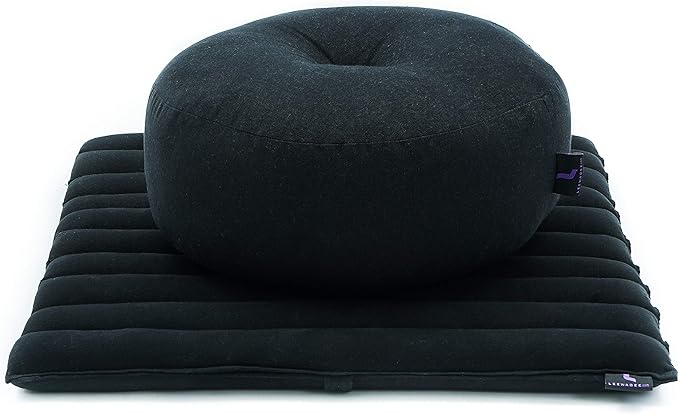 Leewadee Meditation Cushion Set – 1 Small Zafu Yoga Pillow and 1 Small Roll-Up Zabuton Mat Filled with Kapok
