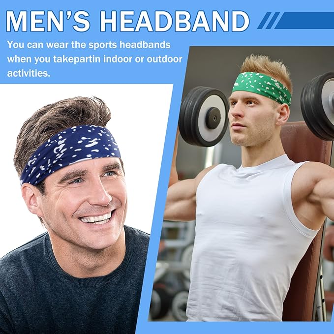 9 pcs Sweatbands for Men Workout Sport Headbands for Men Camo Headband Sweat Absorbing Headband Wide Sweatband for Head Basketball Football Cycling Running Yoga, 4.7 x 9.8 Inch
