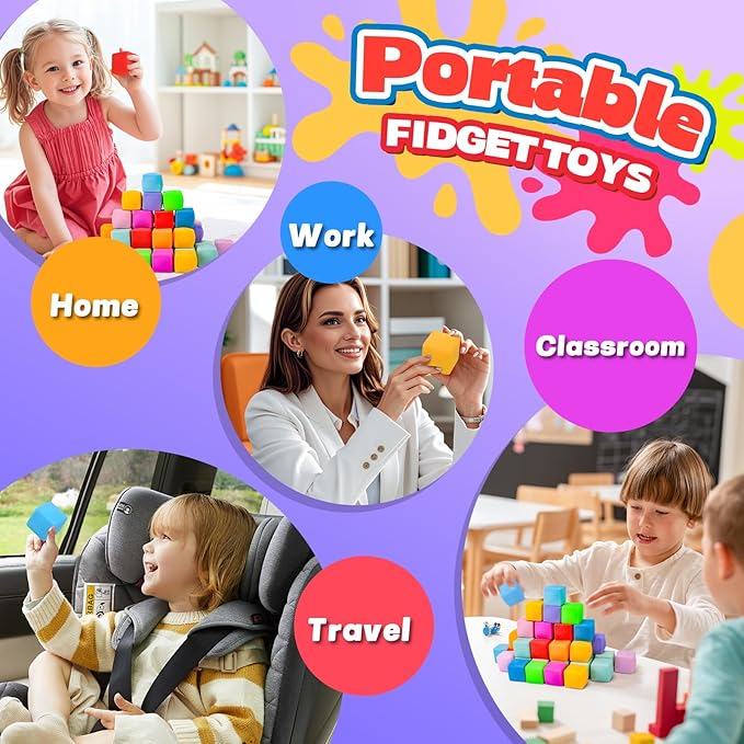 72PCS Color-Changing Stress Cube - Soft, Squeezeable Stress Relief Balls for Relaxation, Ages, Ideal for Parties, Home, Classroom, and Office Use, Slow-Rebound Design, Portable