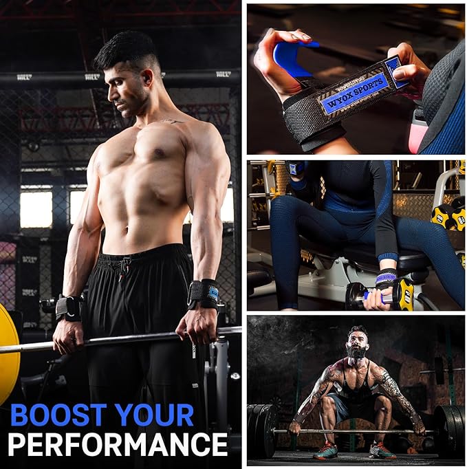 WYOX Weight Lifting Hooks for Men & Women (Pair) โ Heavy Duty Wrist Support Straps with Hooks for Deadlifts, Pull Ups, Shrugs โ Gym Lifting Straps with Grip Assist for Weightlifting & Strength Training