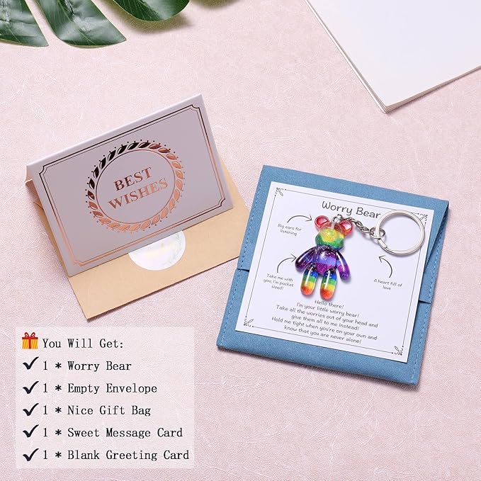 Pocket Bear Hug, Anxiety Relief Gift for Friend, Mental Health Positivity Gift, Autism Fidget Gifts, Stress Relief Gifts for Her, Comforting Present for Son Daughter Back to School, Rainbow